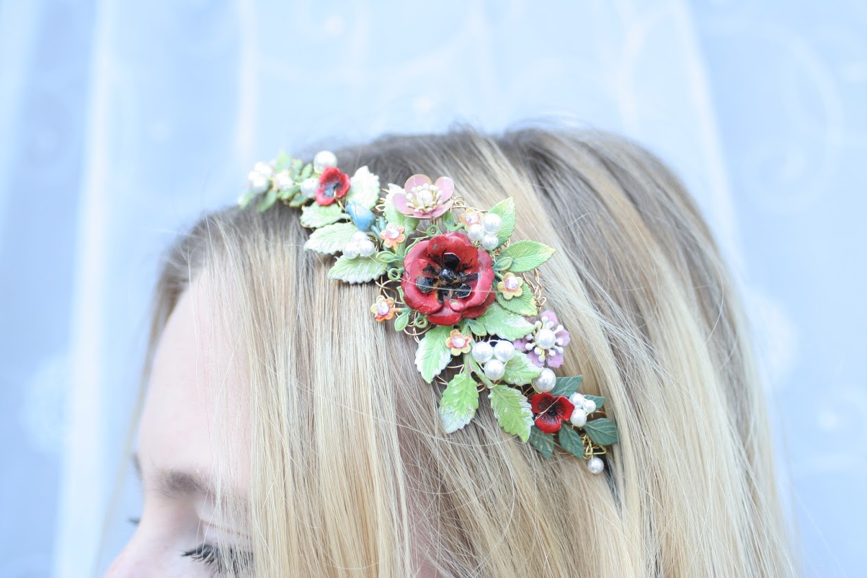 Poppy and Wild Flower Side Tiara bridal hairband